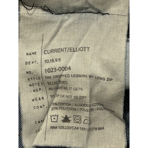 Current/Elliott The Cropped Legging‎ With Long Zip Women's 25 Bluebird Denim - Picture 4 of 9